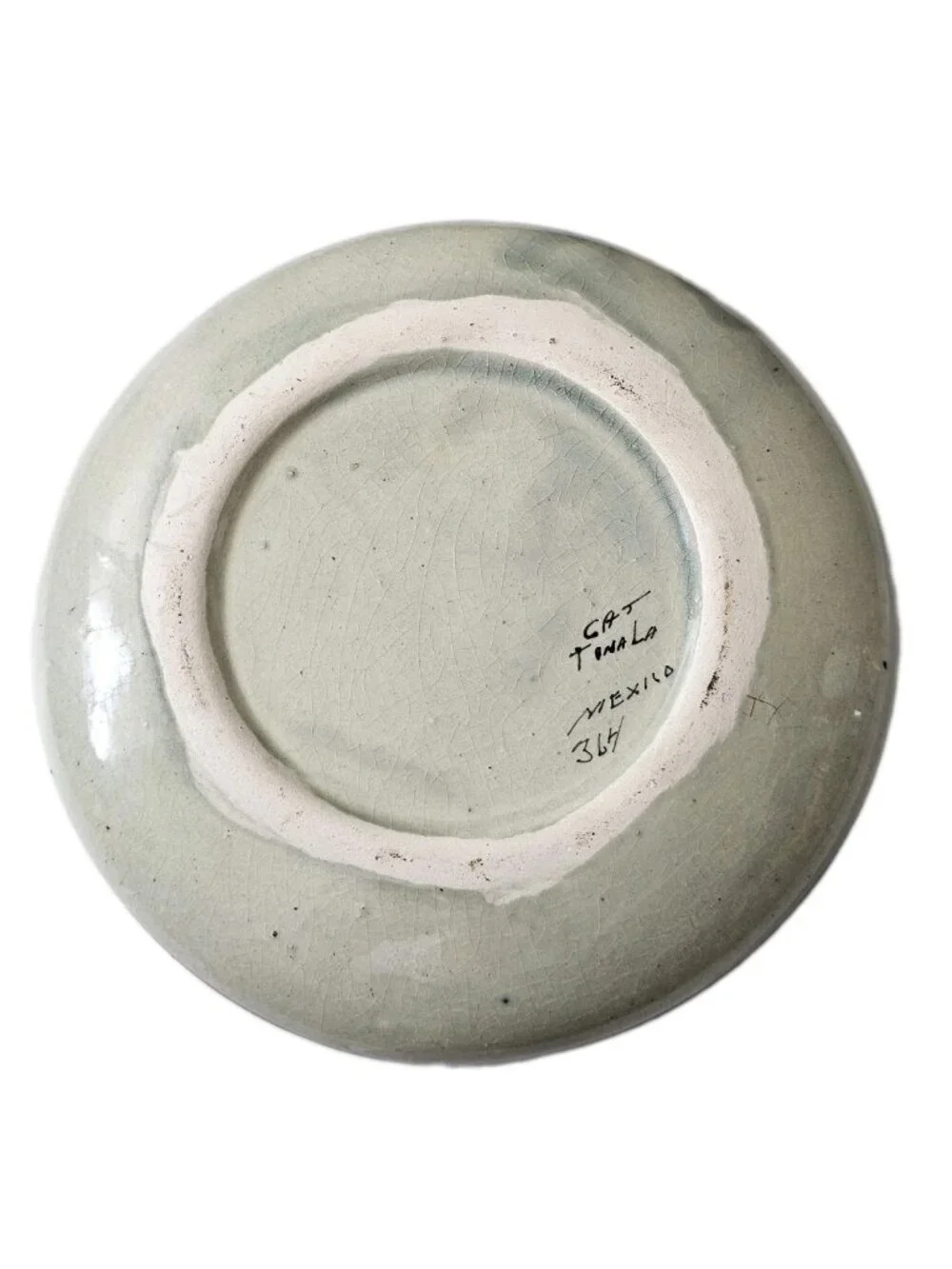 Vtg Tonala Mexico Folk Art Floral Pottery Signed Cat Bowl Trinket Dish Large.